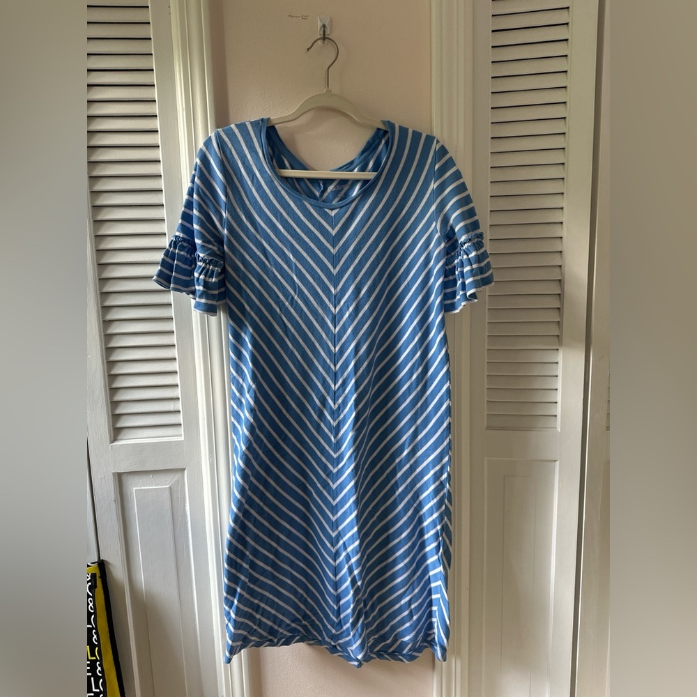 Kim Rogers Blue and White Chevron Dress